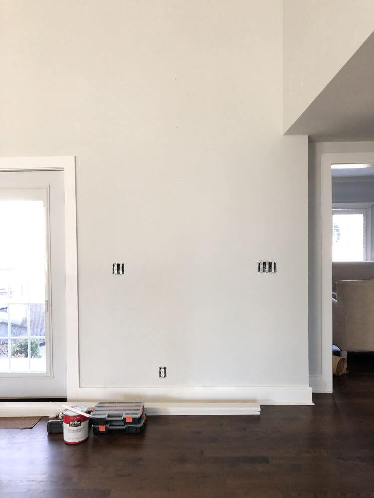 A bar wall before the DIY board and batten mudroom wall begins!