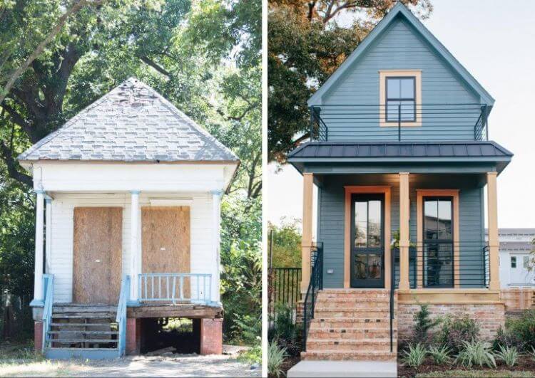 The exterior of the Shotgun House from the hgtv show fixer upper