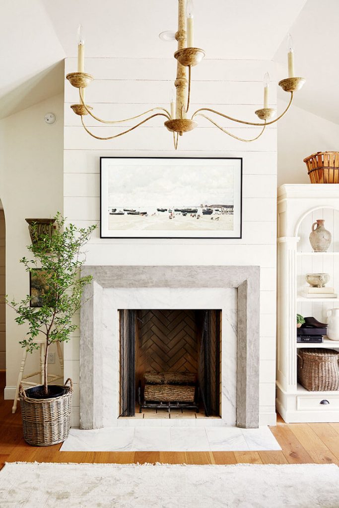 Living room with shiplap and area rug