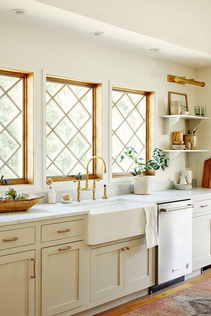 European farmhouse style sink area in kitchen with farmhouse sink