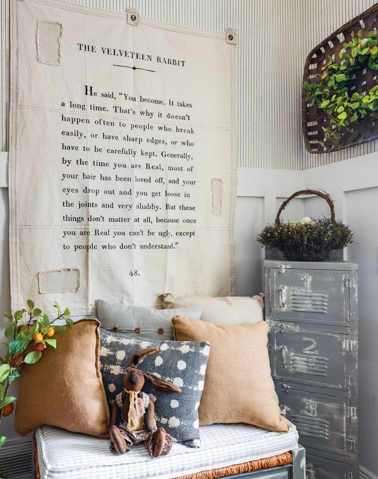 Spring decorations in entryway of farmhouse