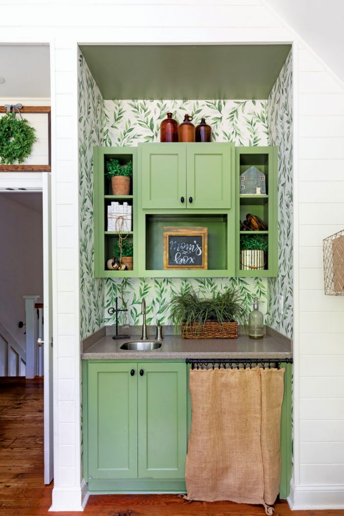 Green sink area in downstairs kitchen