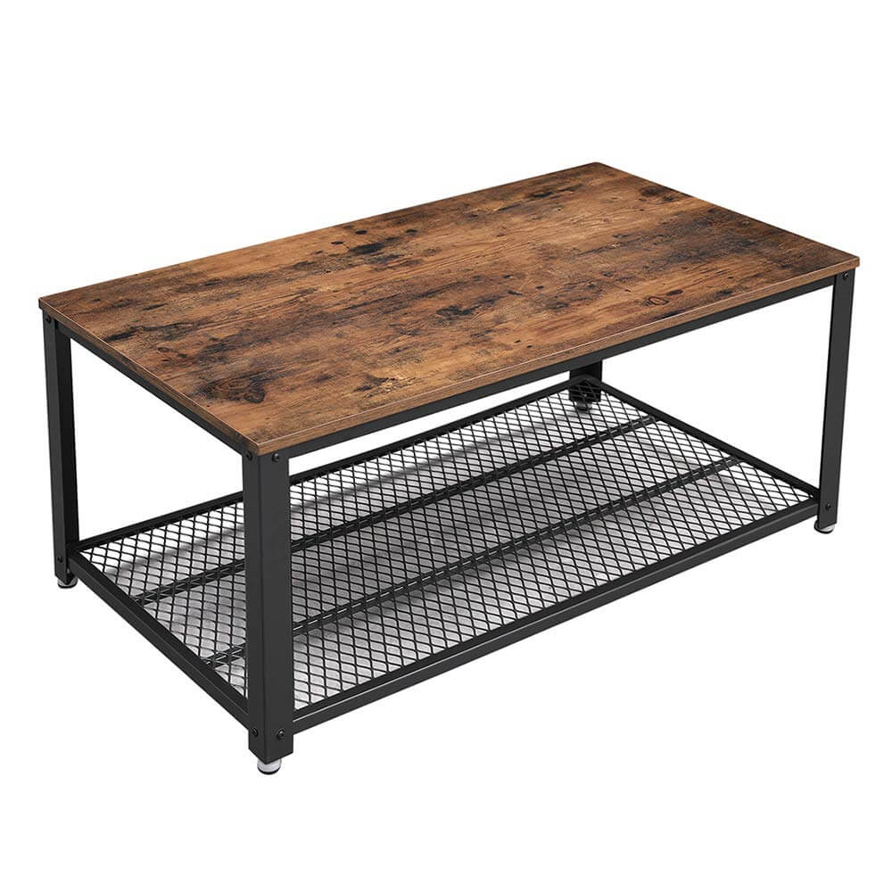 Mesa de centro estilo granja industrial con tapa de madera rústica