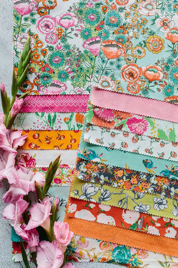 Floral patterns on scraps of fabric