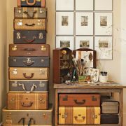 stack of vintage luggage decorative storage