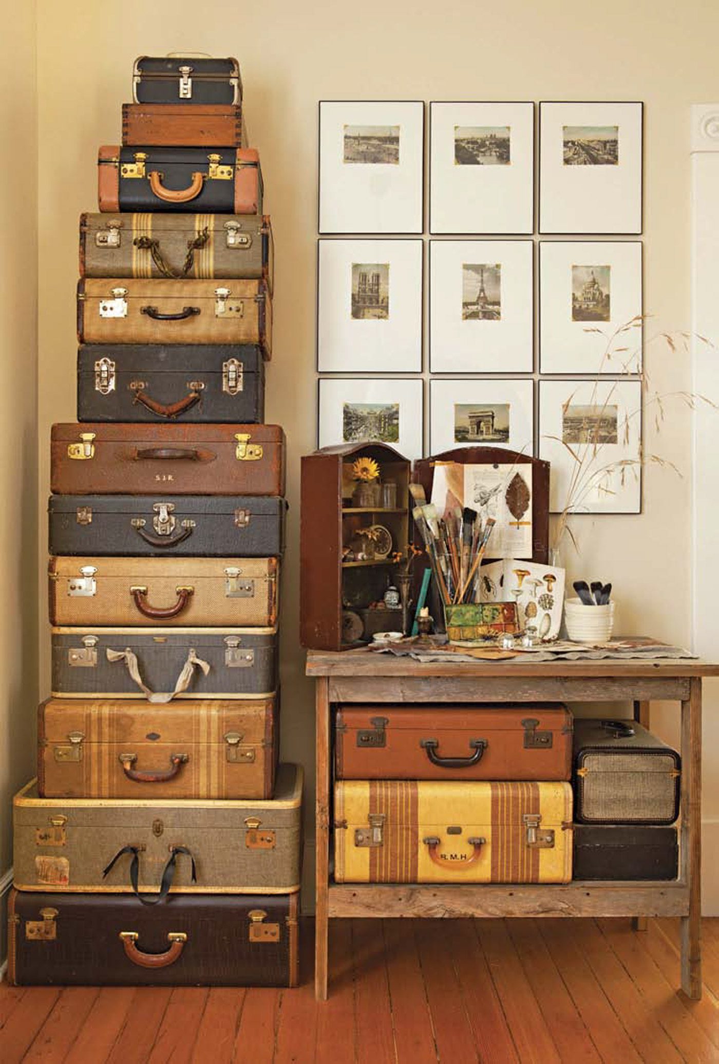 stack of vintage luggage decorative storage