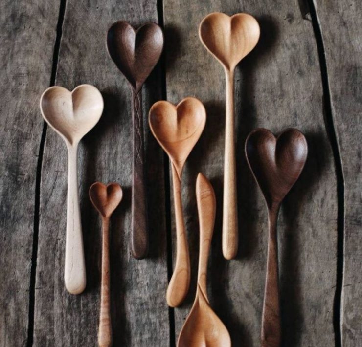 Wood spoons shaped like hearts
