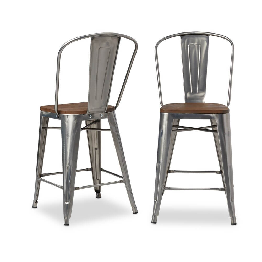 Two metal bistro chairs with wood seats