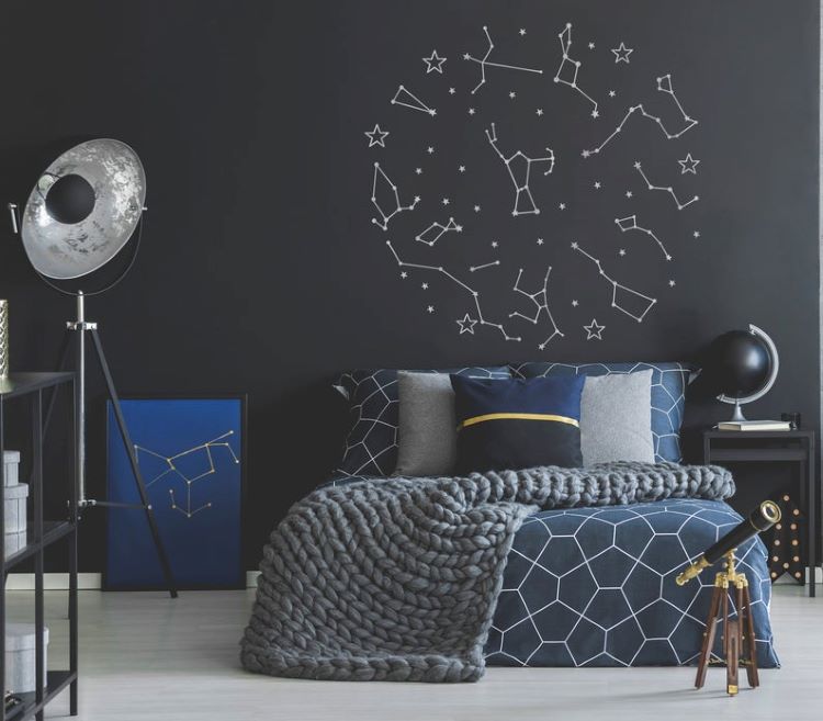 A circle of constellations above the bed