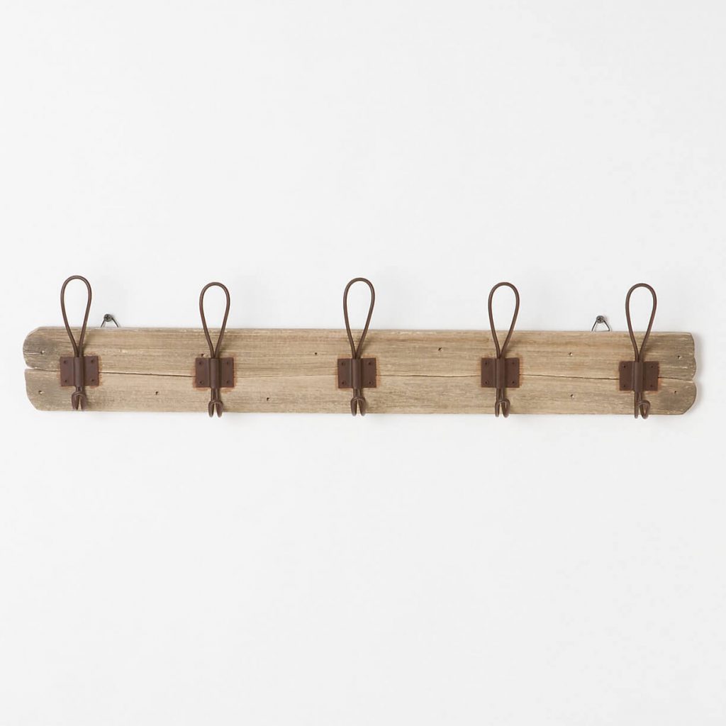 Rustic wood with metal wall hooks