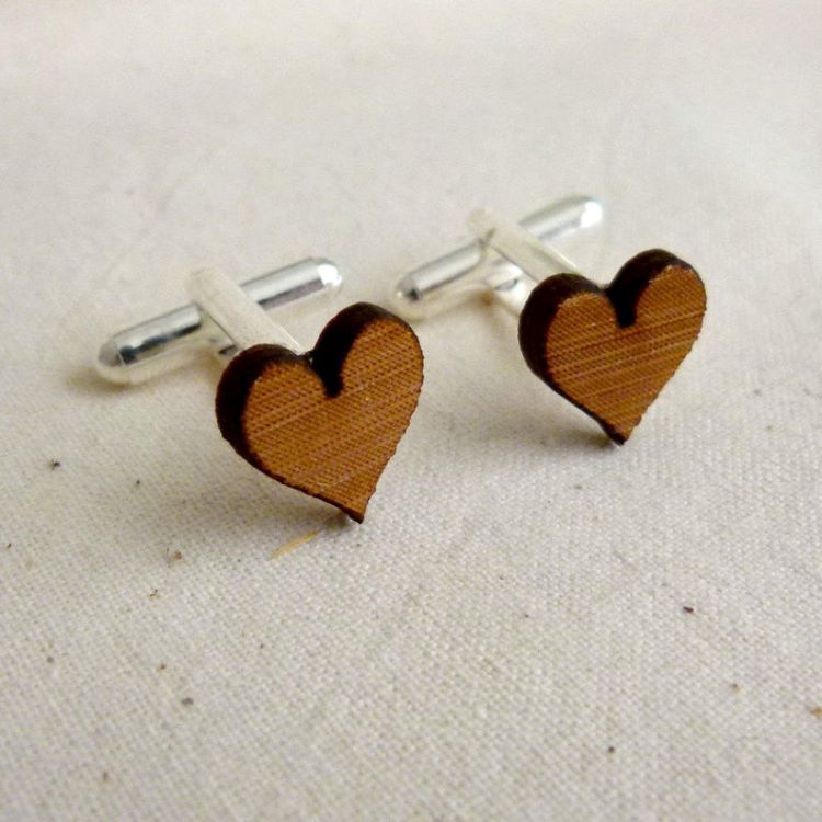 Wood heart cuff links