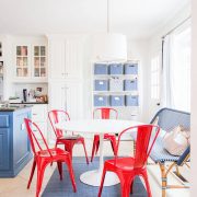 Red and blue farmhouse cottage kictchen with home personality
