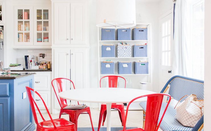 Red and blue farmhouse cottage kictchen with home personality