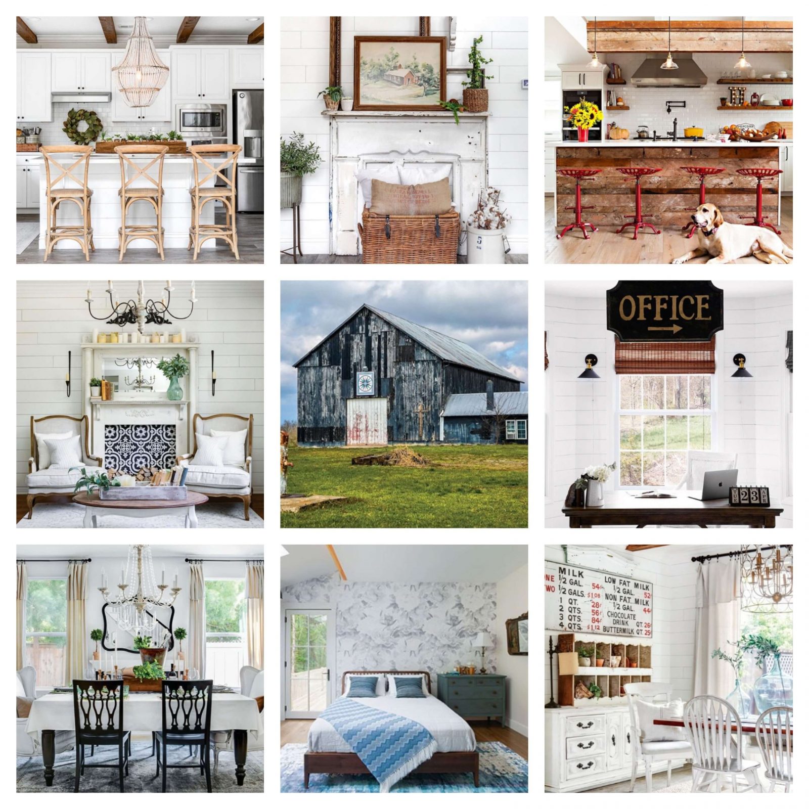 Mood board with farmhouse style home images
