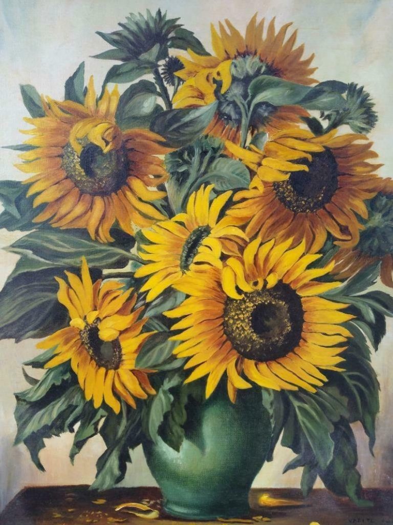 Oil Painting Floral Still Life Flowers Sunflower Sunflowers Art 1965 Art L Wolff