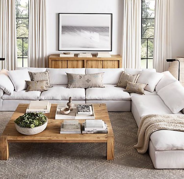 comfy sectional from Restoration Hardware in white with removable cushions