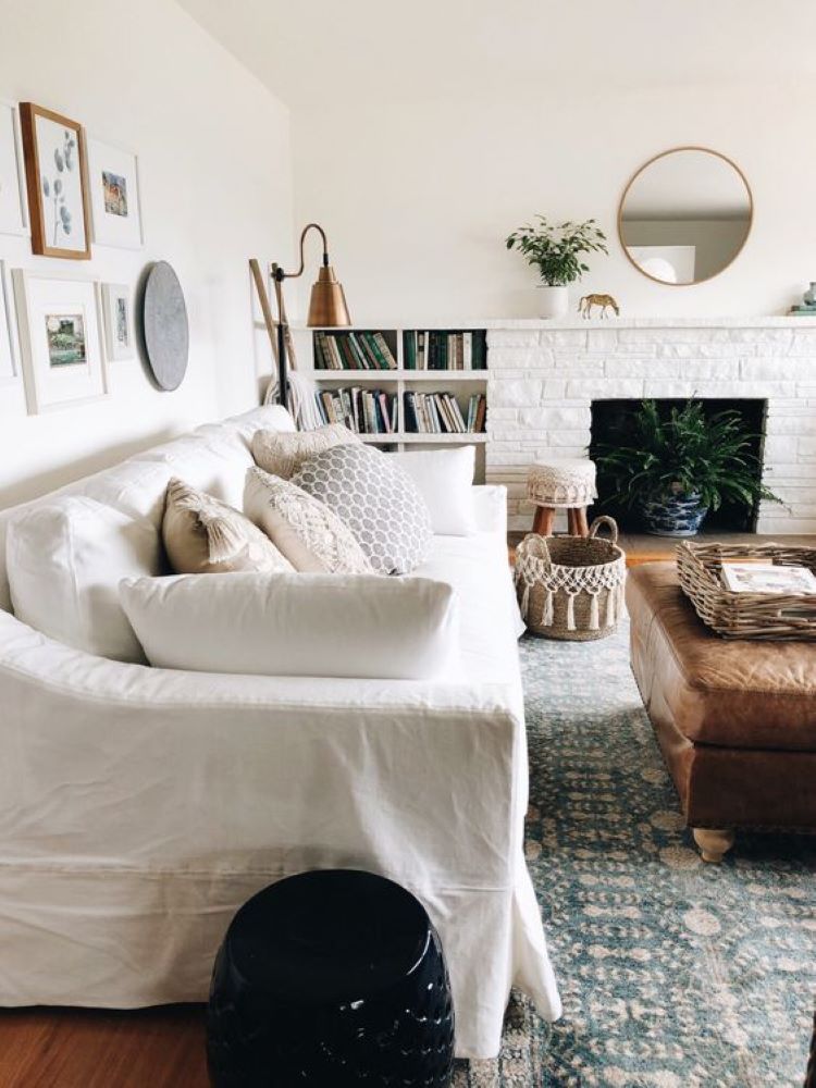 white sofa with washable slipcover