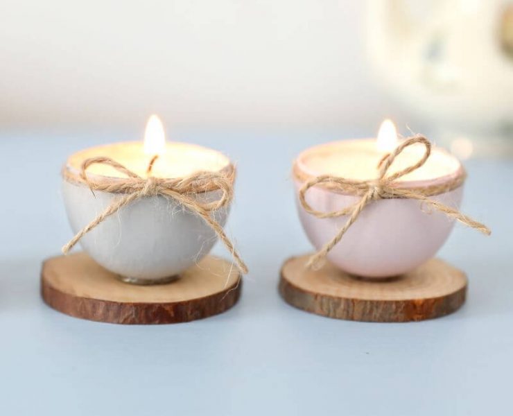 Two Easter egg tea lights made for Easter crafts