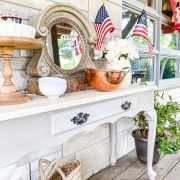 Side table outdoors for serving food hosting 4th of July