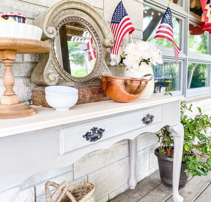 Side table outdoors for serving food hosting 4th of July