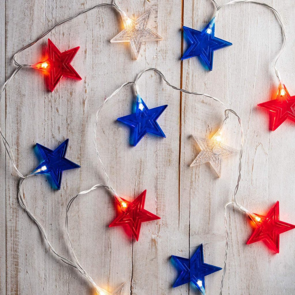 red white and blue star twinkle lights