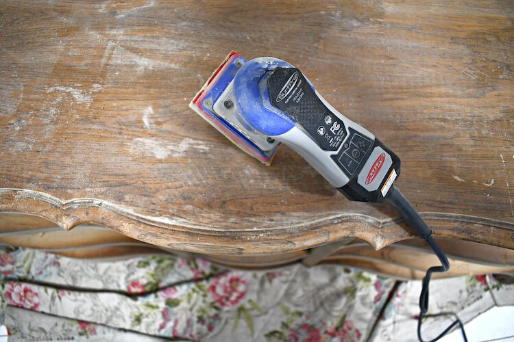 sanding dresser for chippy furniture DIY makeover