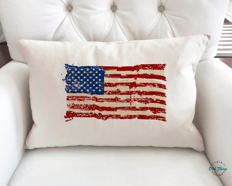 Red Blue Stars Vintage 4th of July Patriotic Design for Home Throw Pillow 16x16 Multicolor Patriotic Pillow Co
