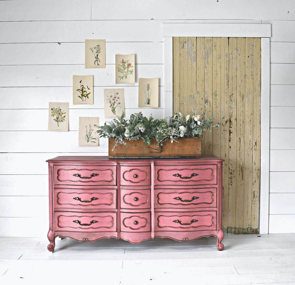 Finished pink painted dresser