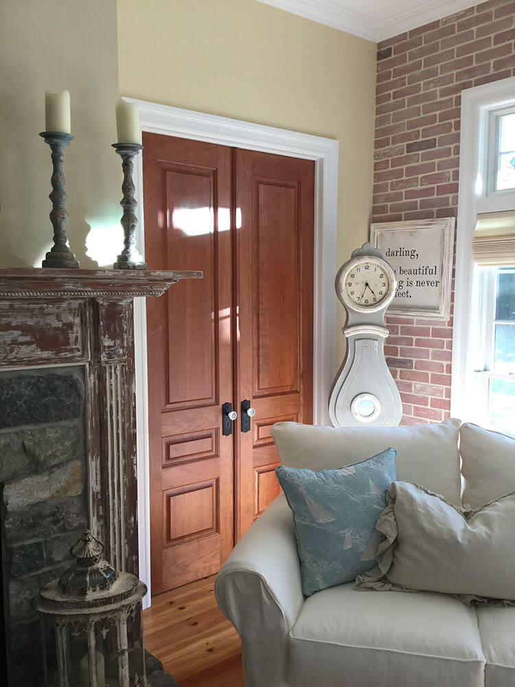 Interior wood double doors inside living room