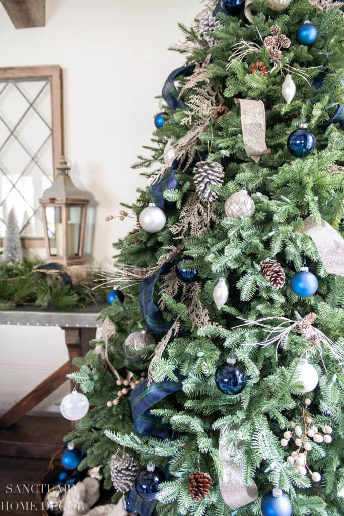 blue and silver christmas tree for christmas color palette