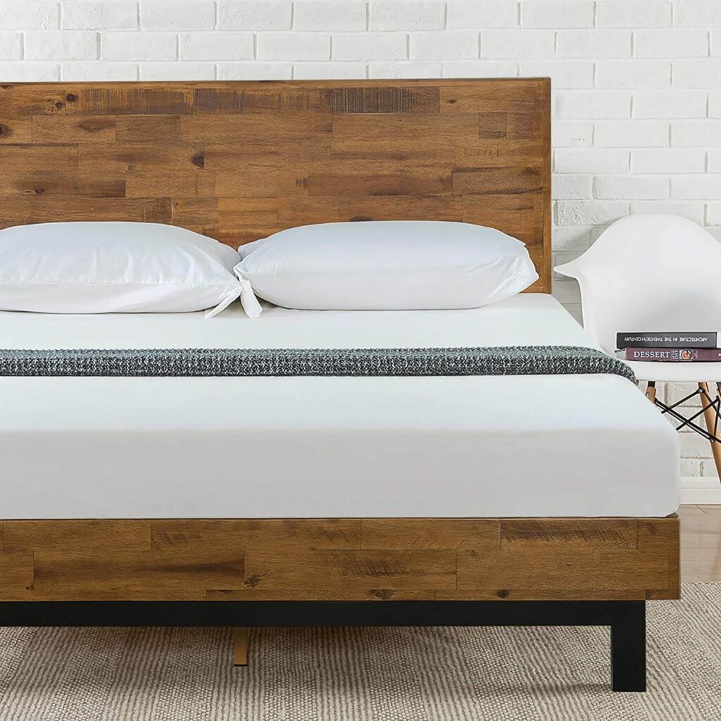 Wood platform bed with modern farmhouse style