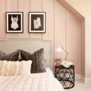 Pink bedroom with brown accents for easy farmhouse style
