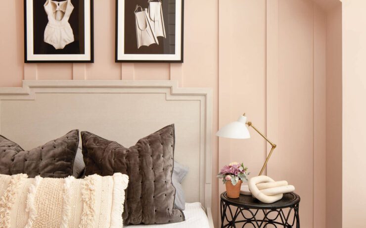 Pink bedroom with brown accents for easy farmhouse style