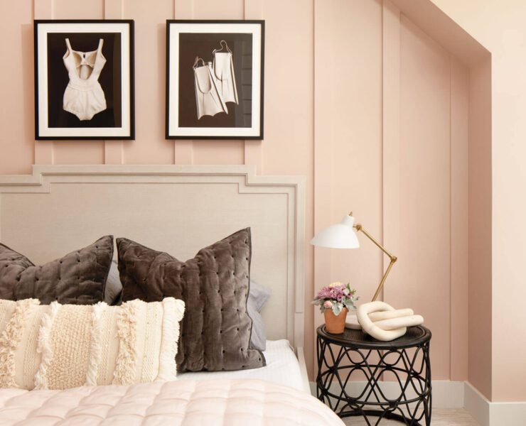 Pink bedroom with brown accents for easy farmhouse style