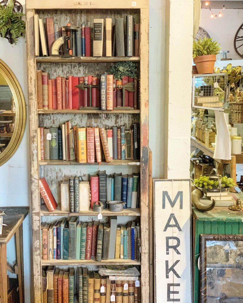 Old bookshelf full of vintage books