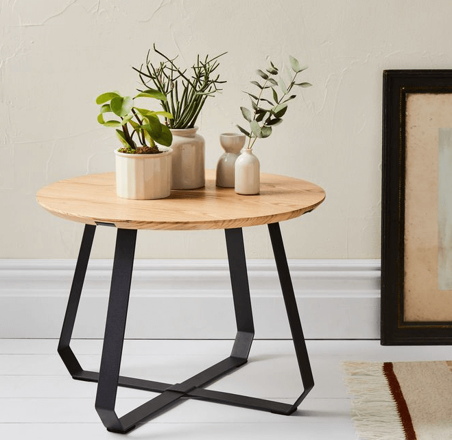 Small side table with wood top and metal base