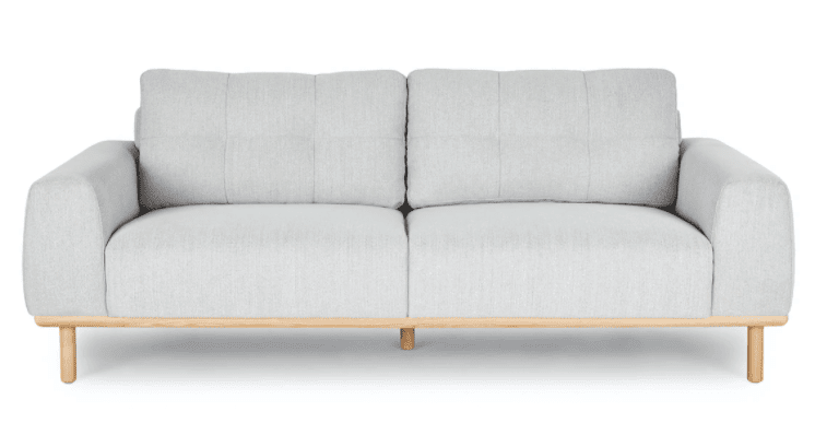 Gray sofa with Scandinavian farmhouse style