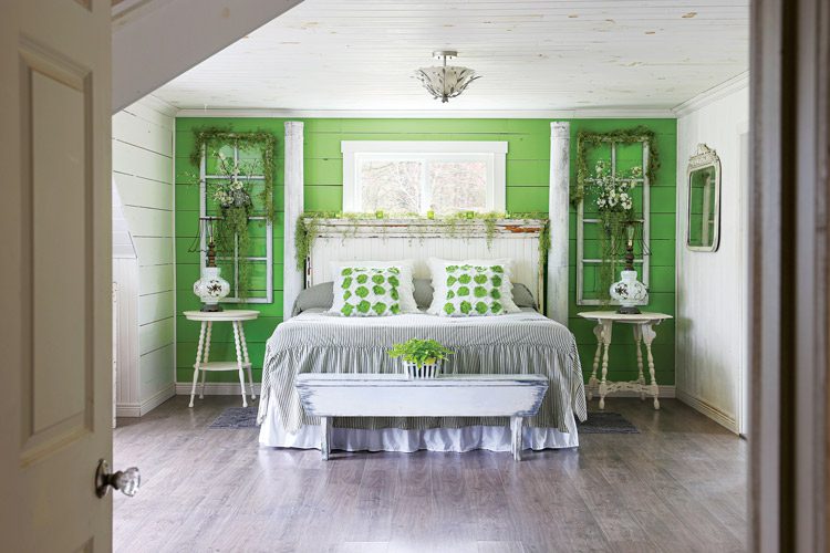 spring farmhouse green bedroom