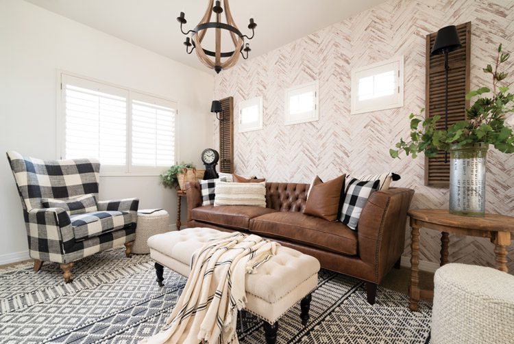 Desert Farmhouse loft space with chandelier