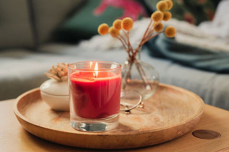 Candle on coffee table