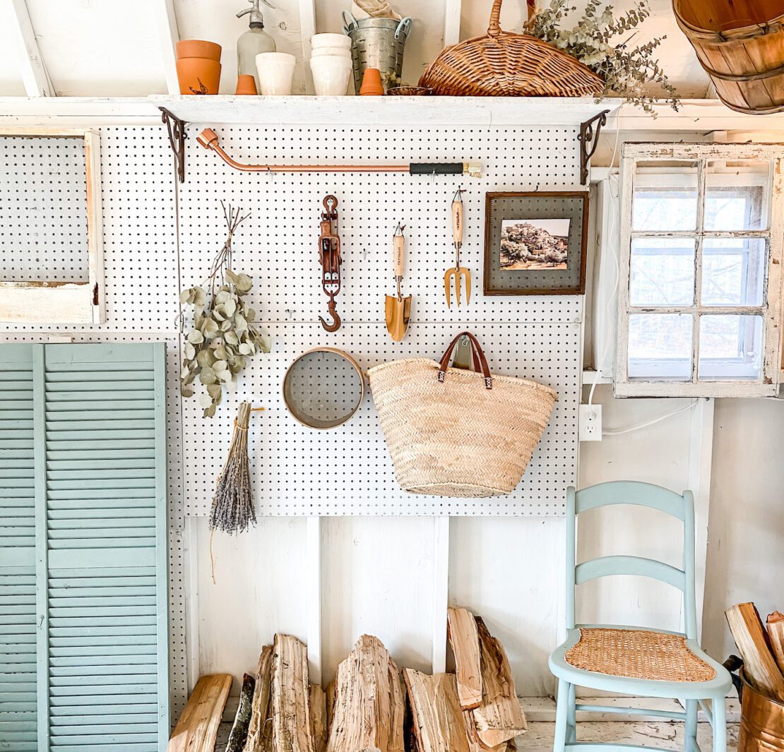 Peg board against a wall