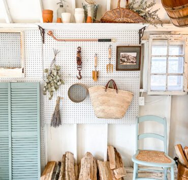 Peg board against a wall