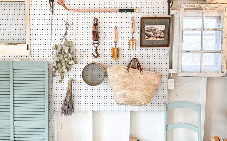 Peg board against a wall