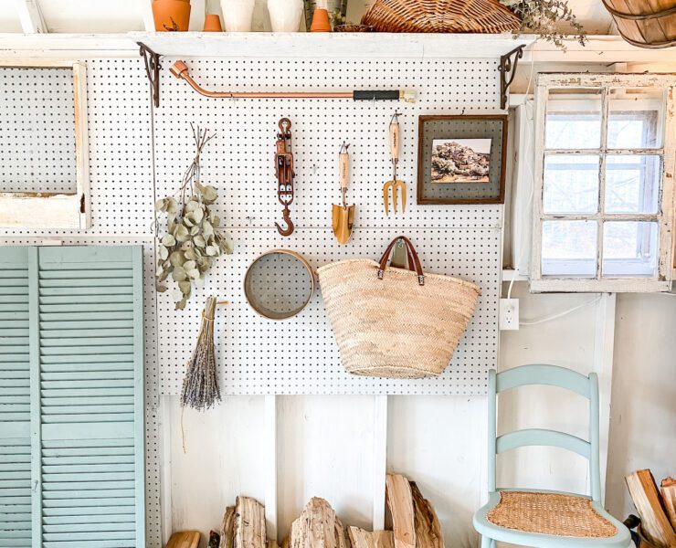 Peg board against a wall