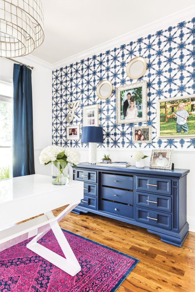 DIY Wallpaper Bookcase Lining American Farmhouse Style