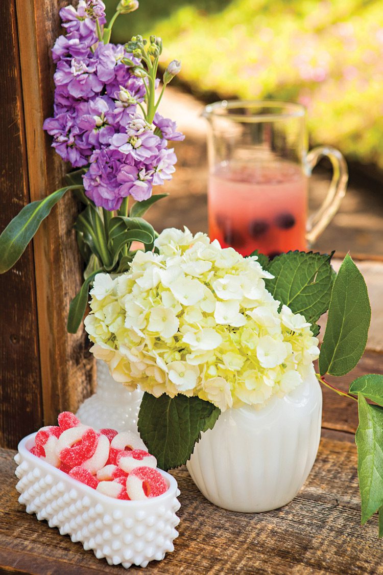 luncheon flowers and white vintage dishware