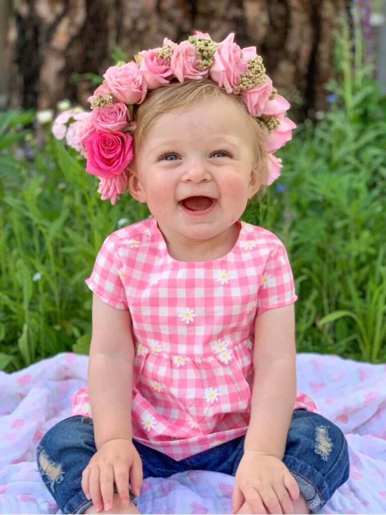 Janice Morrow's granddaughter Lolly with floral headband