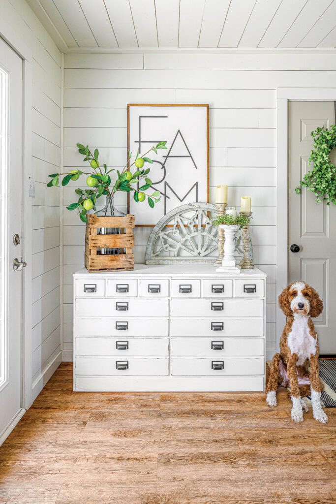 apothecary chest and shiplap in Iowa fixer-upper
