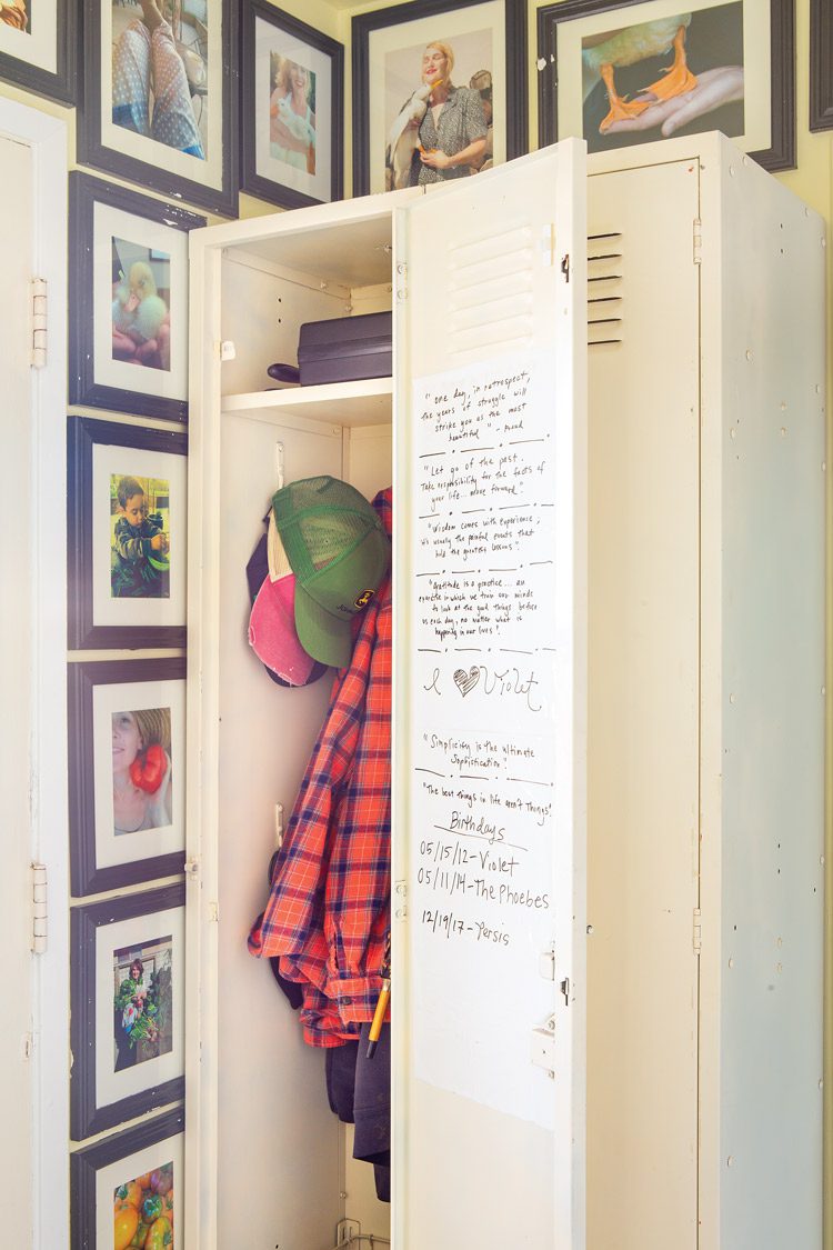 repurposed locker as coat closet in California flea market home