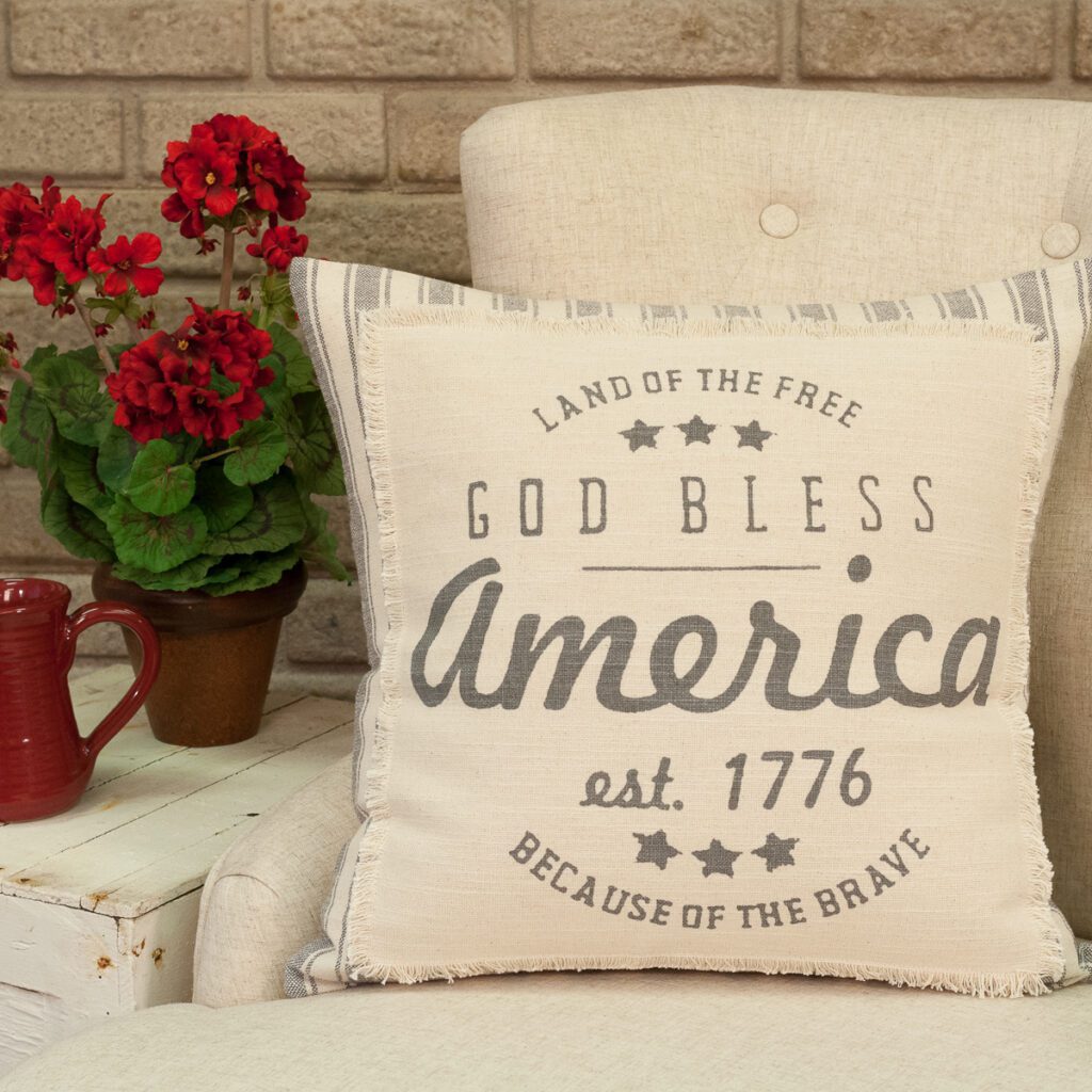 patriotic word art God Bless America throw pillow